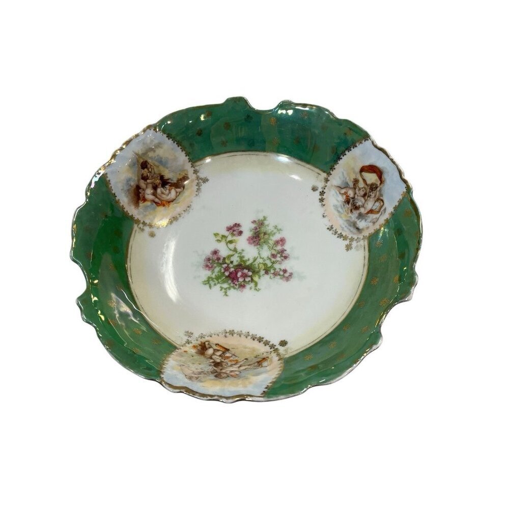 Rare Vintage Victoria Carlsbad Made in Austria Porcelain Gold Trim Serving Bowl